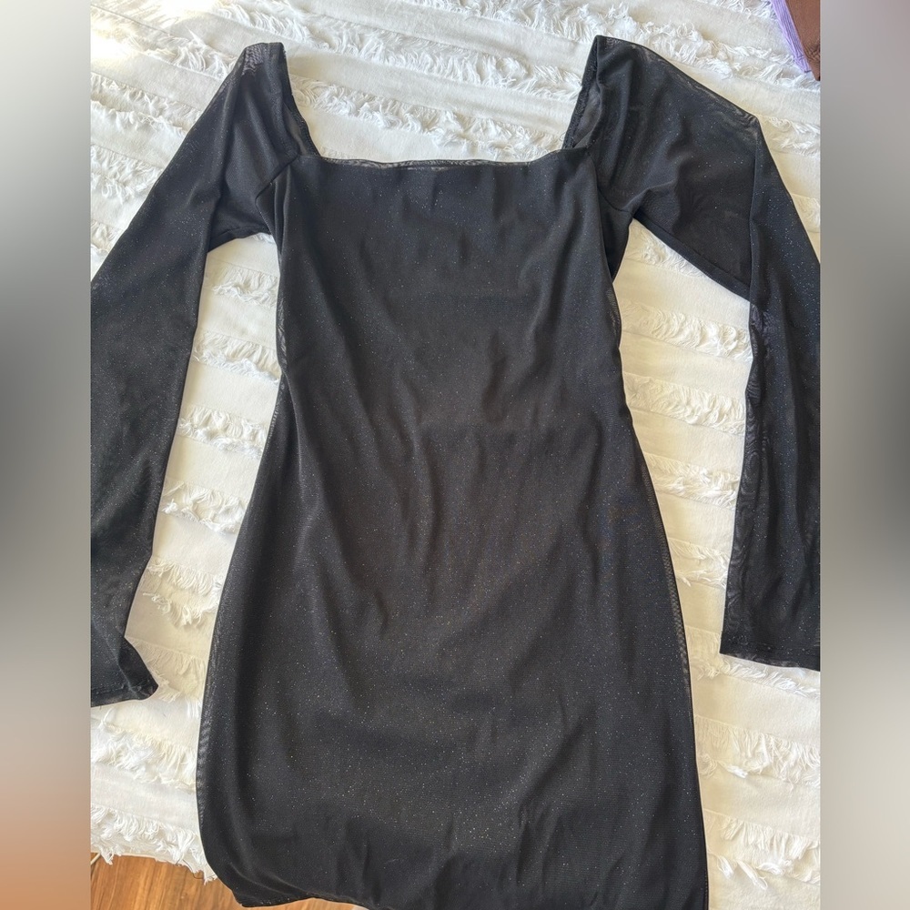 Black Sparkle Open Back Mini Dress